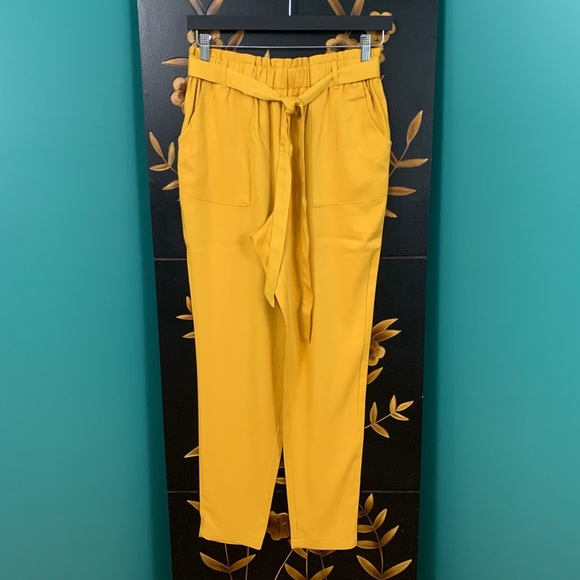 🥂Host Pick! NWOT Yellow Classic Tie Waist Pants M - Picture 2 of 6